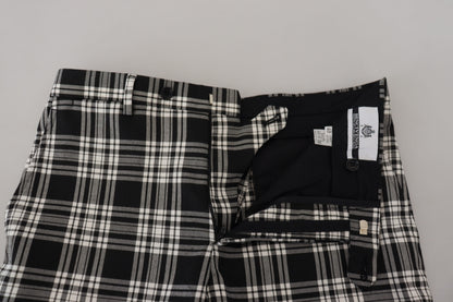 Black Checkered Cotton Men Casual Pants