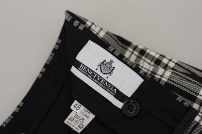 Black Checkered Cotton Men Casual Pants