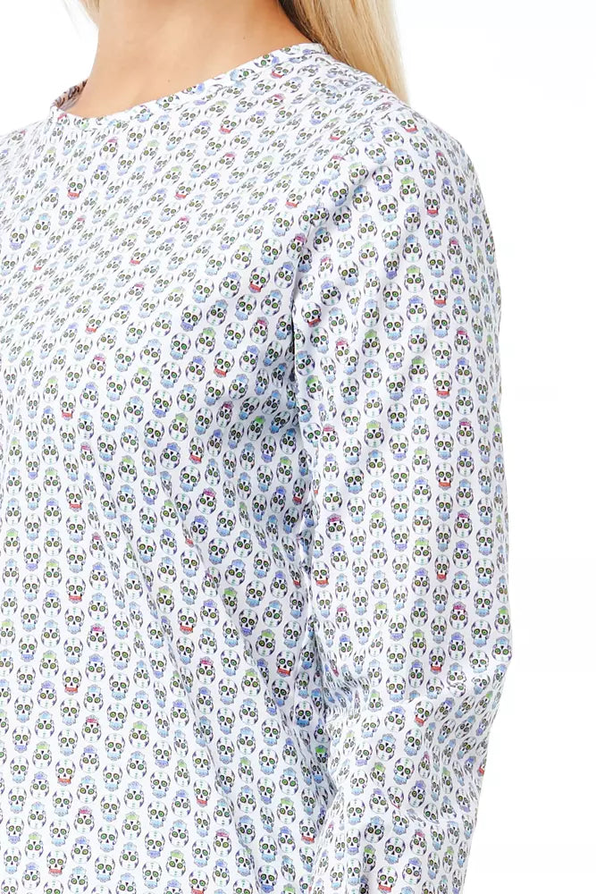 White Cotton Women Blouse with Skull Print