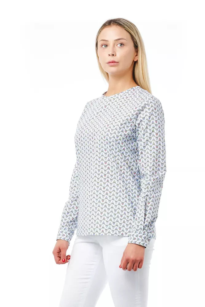 White Cotton Women Blouse with Skull Print