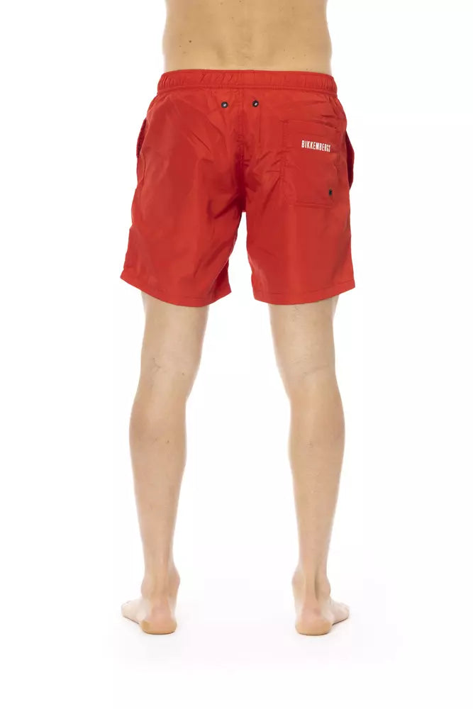 Red Polyester Men's Swim Short