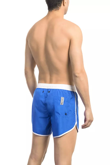 Blue Polyester Men Swim Shorts