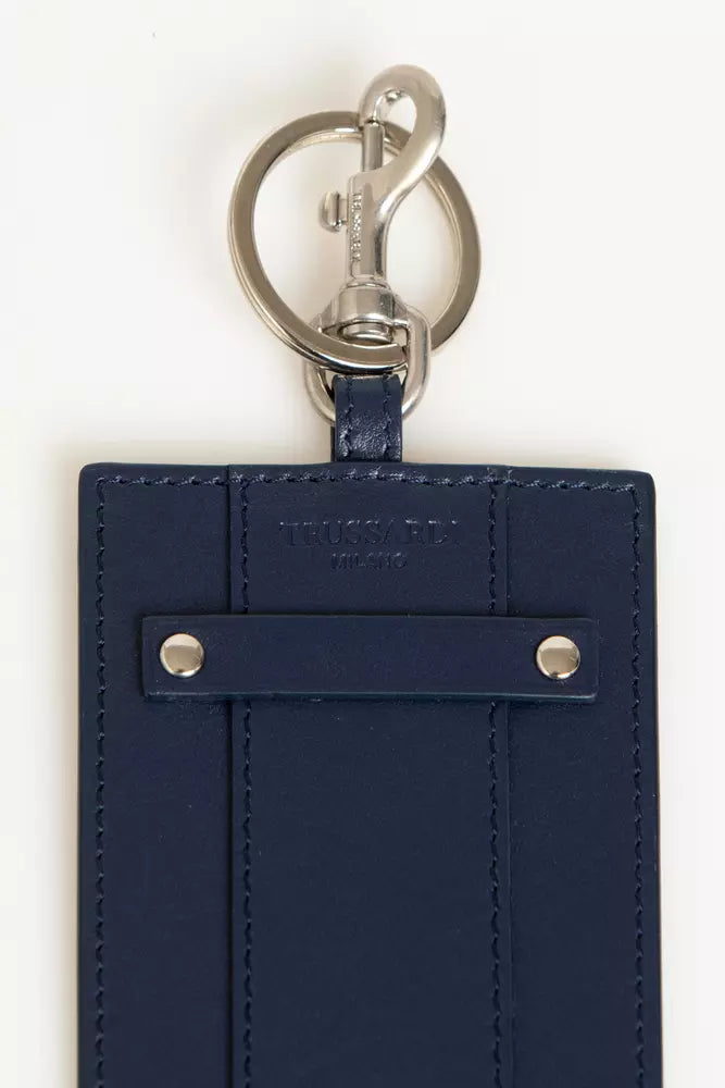 Blue Leather Men Badge Holder