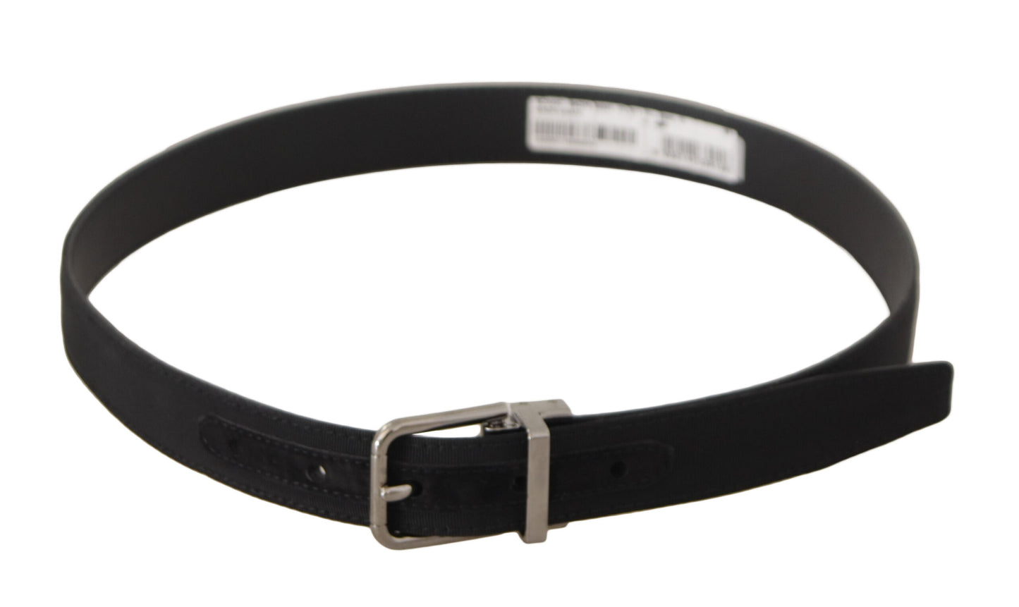 Black Canvas Leather Silver Tone Metal Buckle Belt