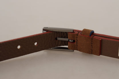 Brown Logo Engraved Metal Waist Buckle Belt