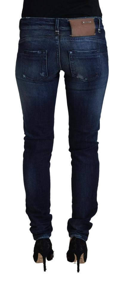 Blue Cotton Low Waist Slim Fit Women Casual Denim Jeans