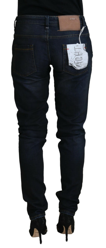 Blue Cotton Skinny Low Waist Women Casual Denim Jeans