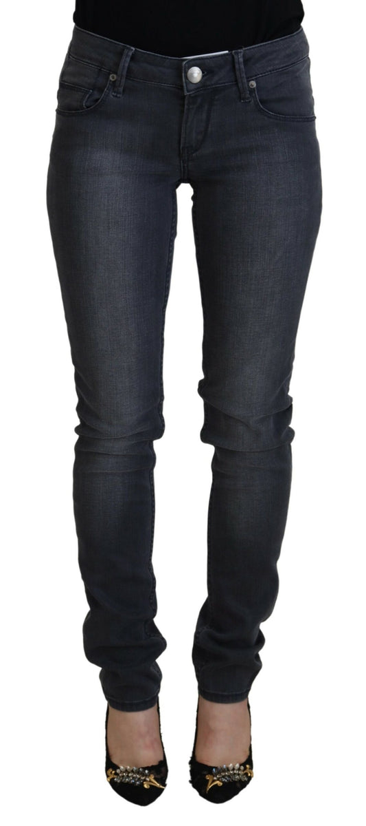 Gray Cotton Skinny Low Waist Women Casual Denim Jeans