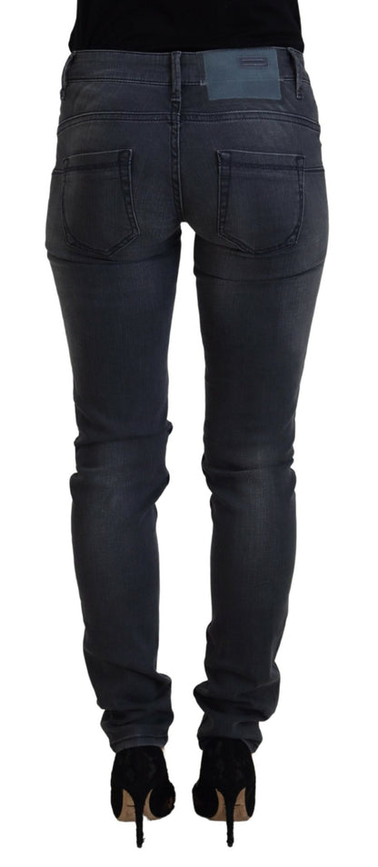 Gray Cotton Skinny Low Waist Women Casual Denim Jeans
