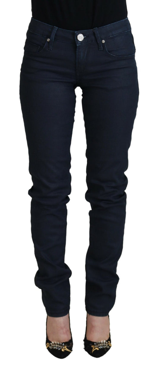 Blue Cotton Skinny Low Waist Women Casual Denim Jeans