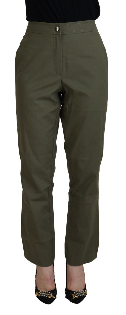 Green Cotton High Waist Women Tapered Pants