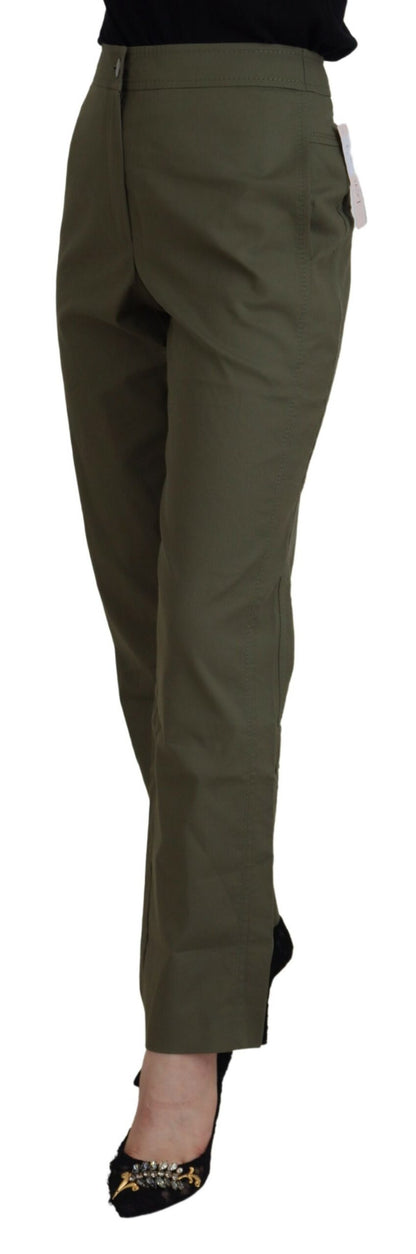 Green Cotton High Waist Women Tapered Pants