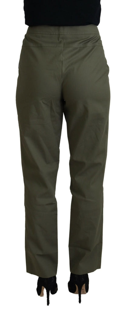 Green Cotton High Waist Women Tapered Pants