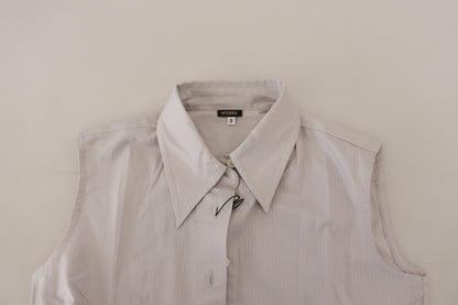 Light Gray Stripes Cotton Sleeveless Collared Top