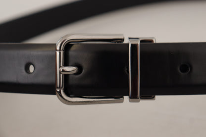 Black Calf Leather Metal Logo Buckle Belt