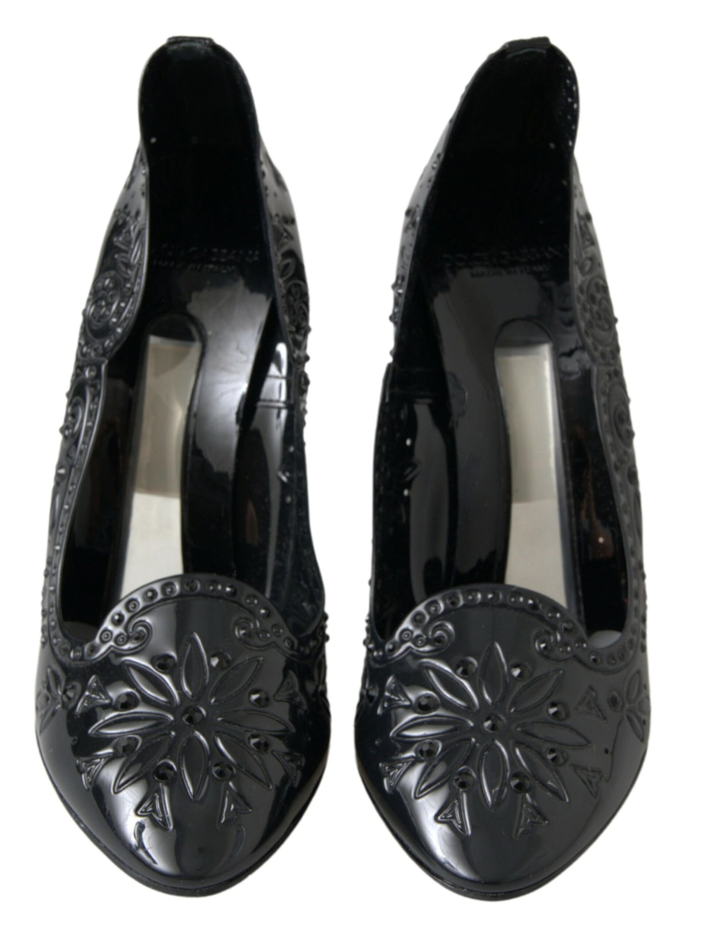 Black CINDERELLA Floral Crystal Heels Shoes