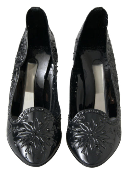 Black CINDERELLA Floral Crystal Heels Shoes