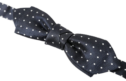 Blue Polka Dot Silk Adjustable Men Neck Papillon Bow Tie