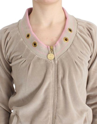 Beige velvet zipup sweater