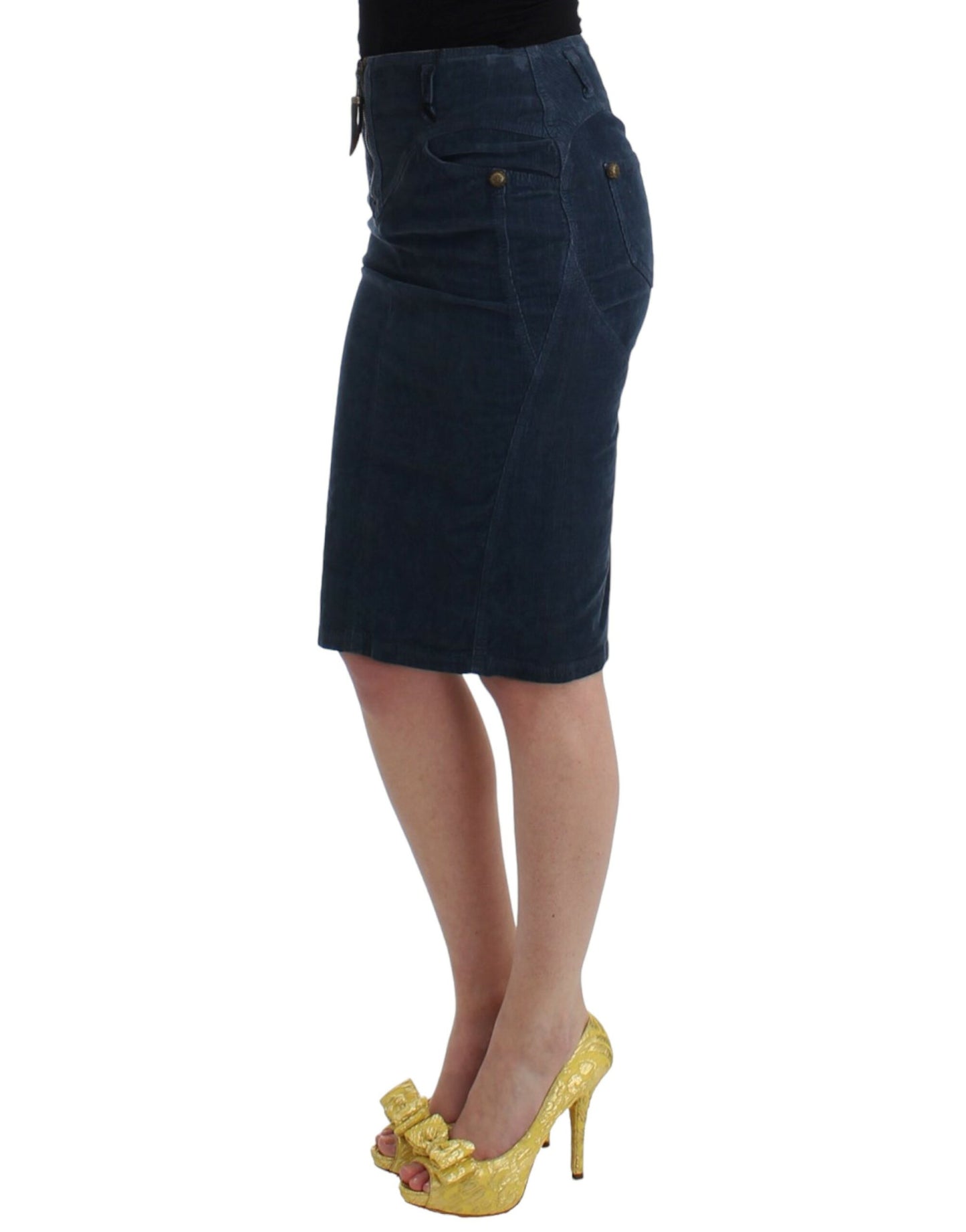 Blue corduroy pencil skirt