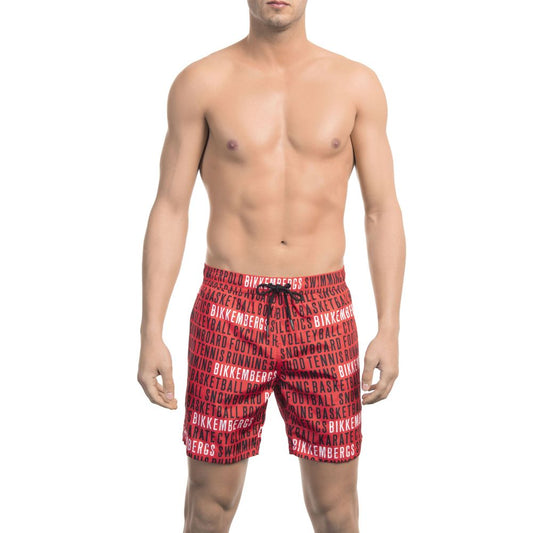"Red Polyester Men Swim Short"