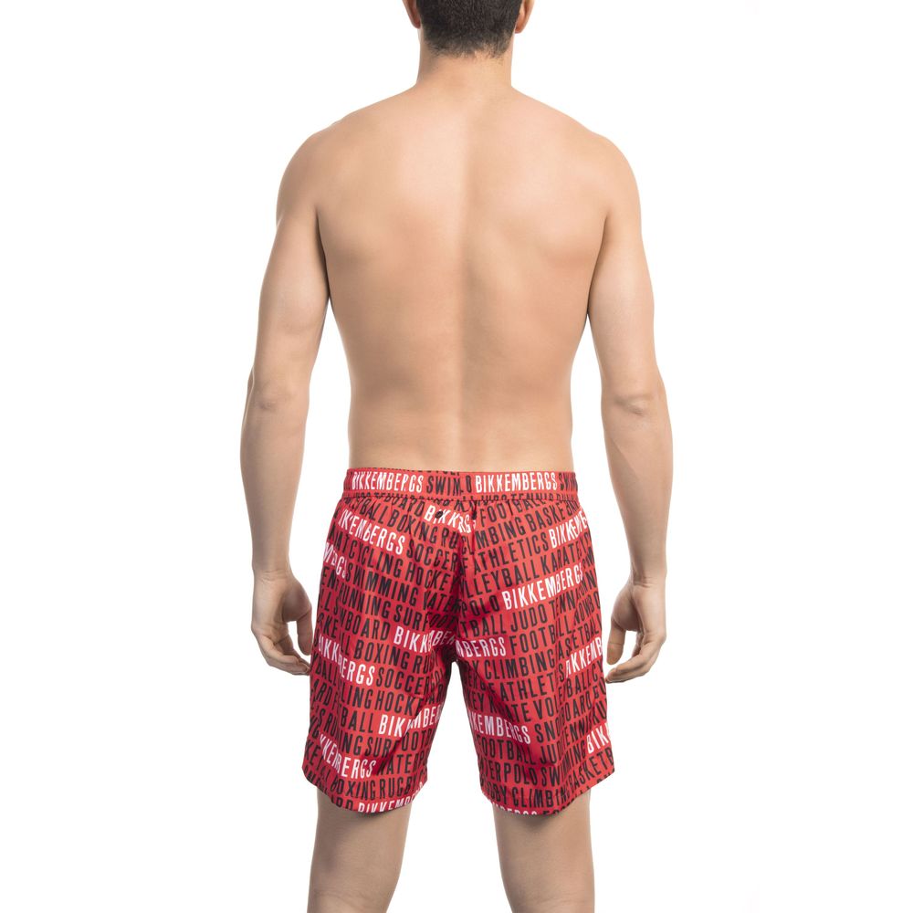 "Red Polyester Men Swim Short"