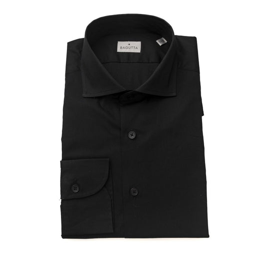 Black Cotton Men's Shirt Slim Fit With French Collar