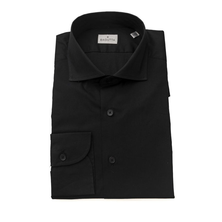 Black Cotton Men's Shirt Slim Fit With French Collar