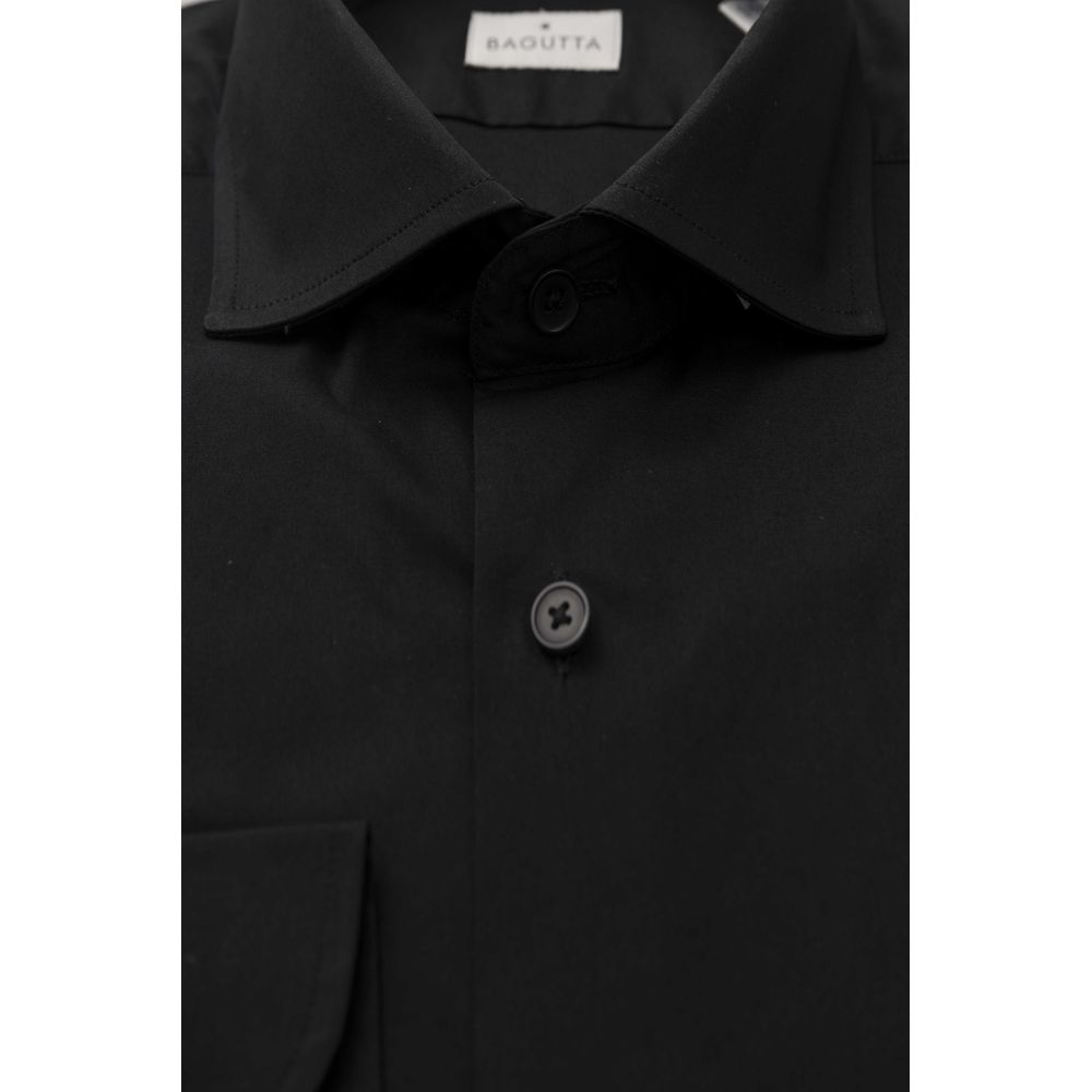Black Cotton Men's Shirt Slim Fit With French Collar