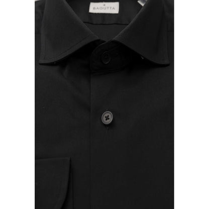 Black Cotton Men's Shirt Slim Fit With French Collar
