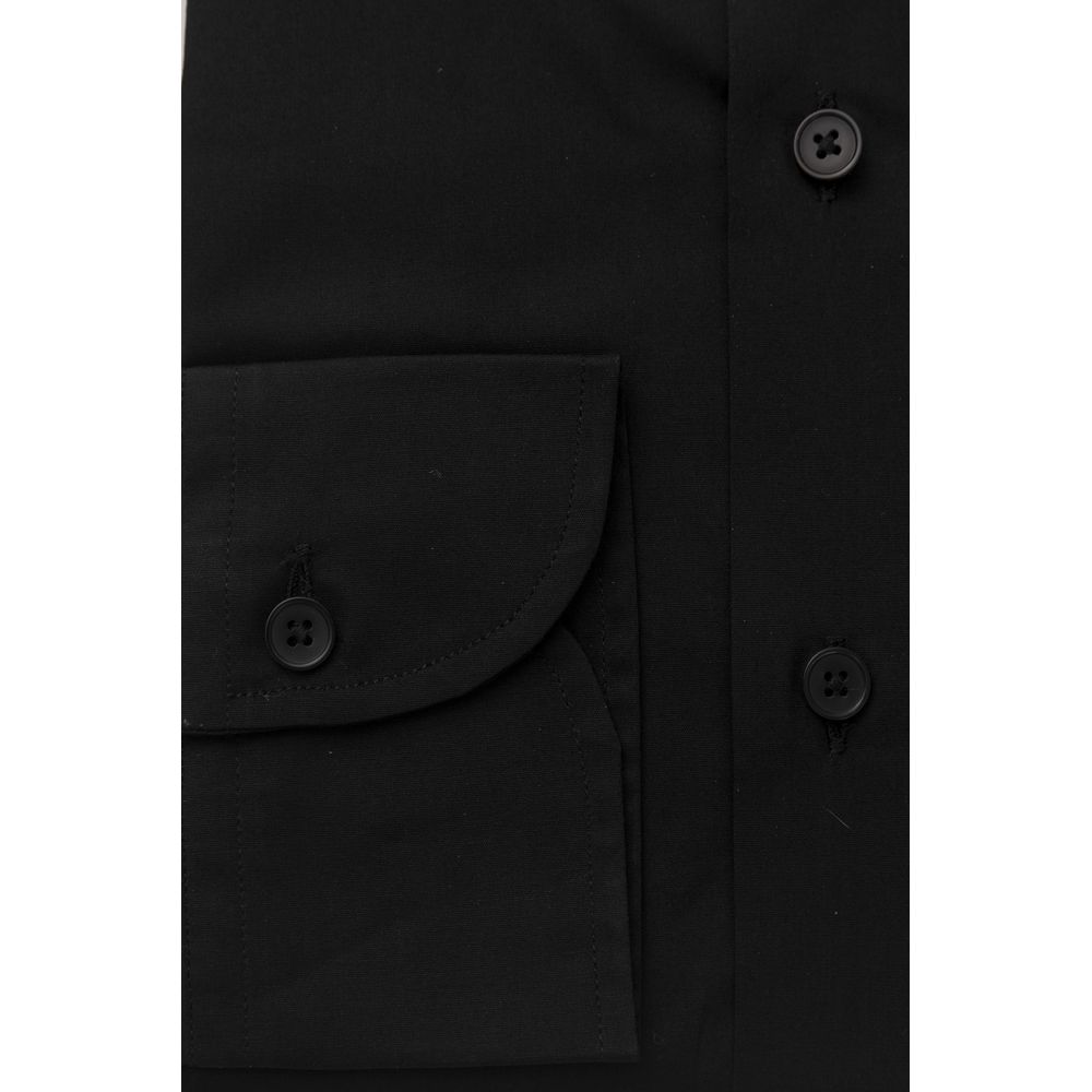 Black Cotton Men's Shirt Slim Fit With French Collar
