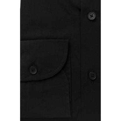 Black Cotton Men's Shirt Slim Fit With French Collar