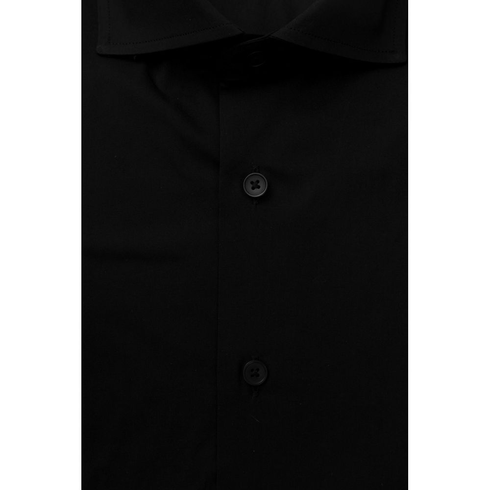 Black Cotton Men's Shirt Slim Fit With French Collar
