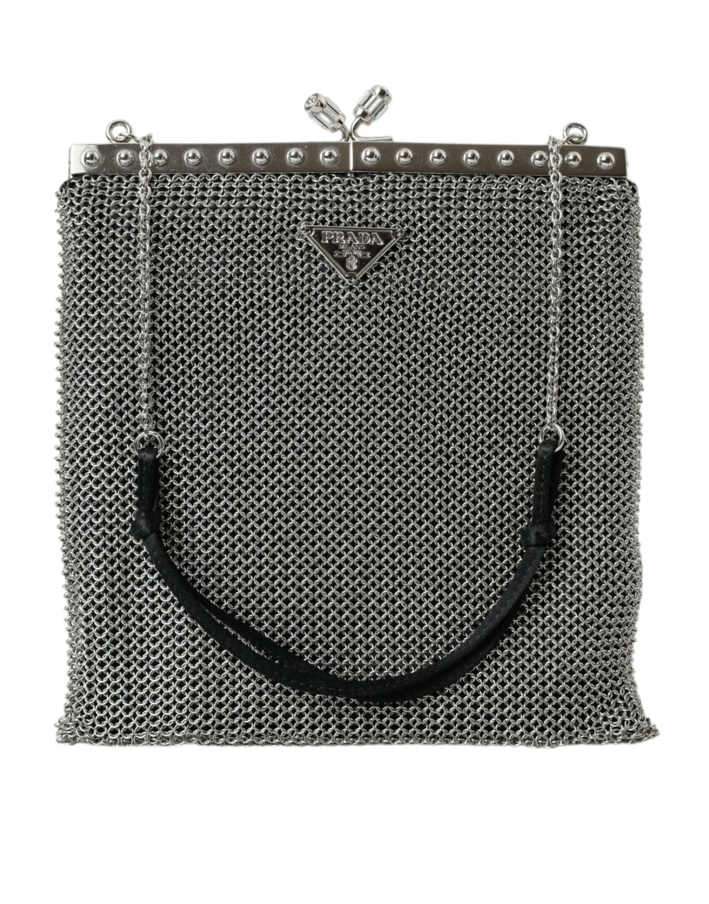 Gray Chain Metal Mesh Logo Plaque Bandoliera Shoulder Bag
