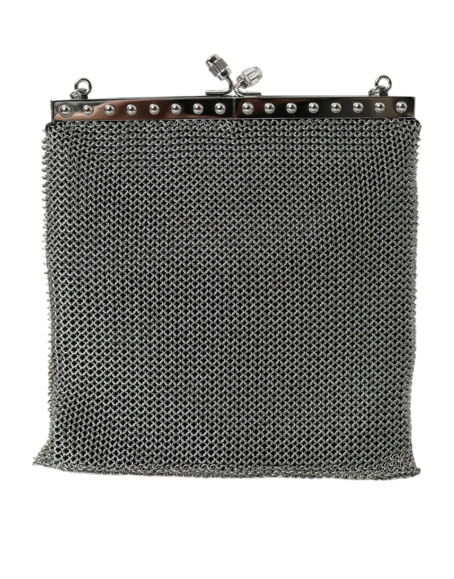 Gray Chain Metal Mesh Logo Plaque Bandoliera Shoulder Bag