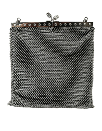 Gray Chain Metal Mesh Logo Plaque Bandoliera Shoulder Bag