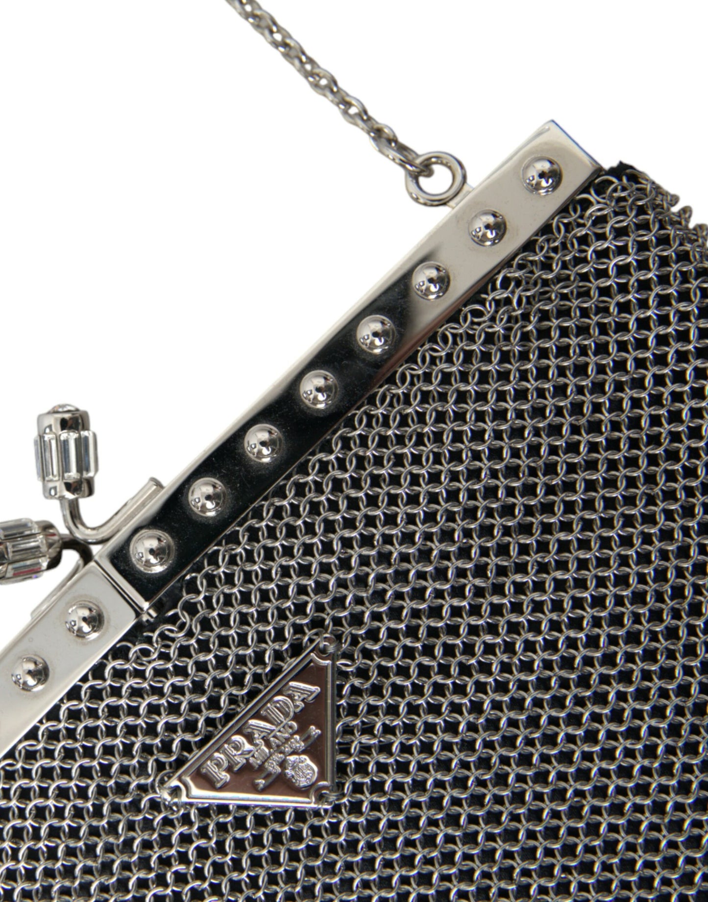 Gray Chain Metal Mesh Logo Plaque Bandoliera Shoulder Bag