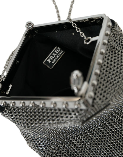 Gray Chain Metal Mesh Logo Plaque Bandoliera Shoulder Bag