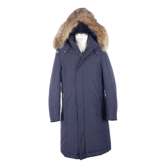 Blue Wool Men Raincoat