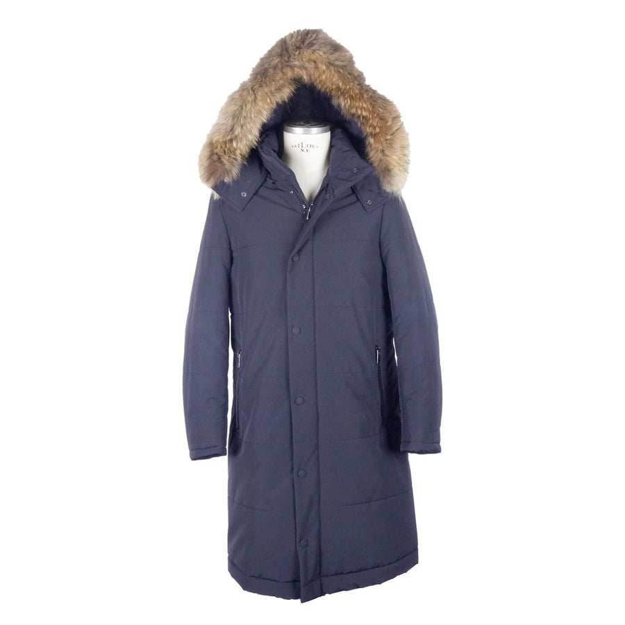 Blue Wool Men Raincoat