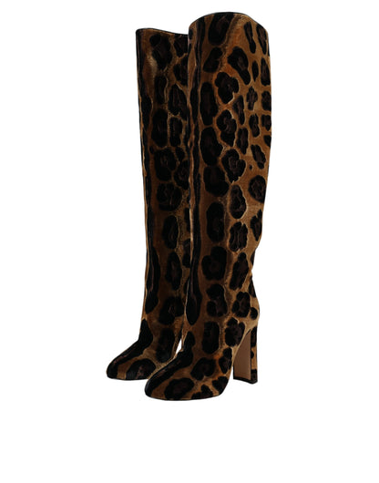 Brown Giraffe Velvet Leather Boots Shoes