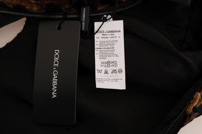 Brown Leopard Print Silk Sheath Dress