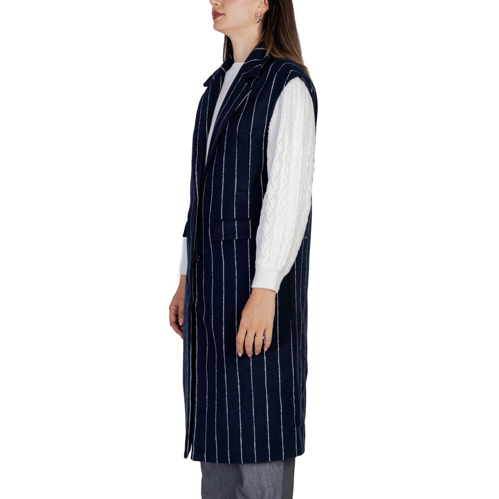 Blue Polyester Sleveless Jacket
