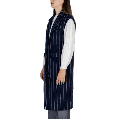 Blue Polyester Sleveless Jacket