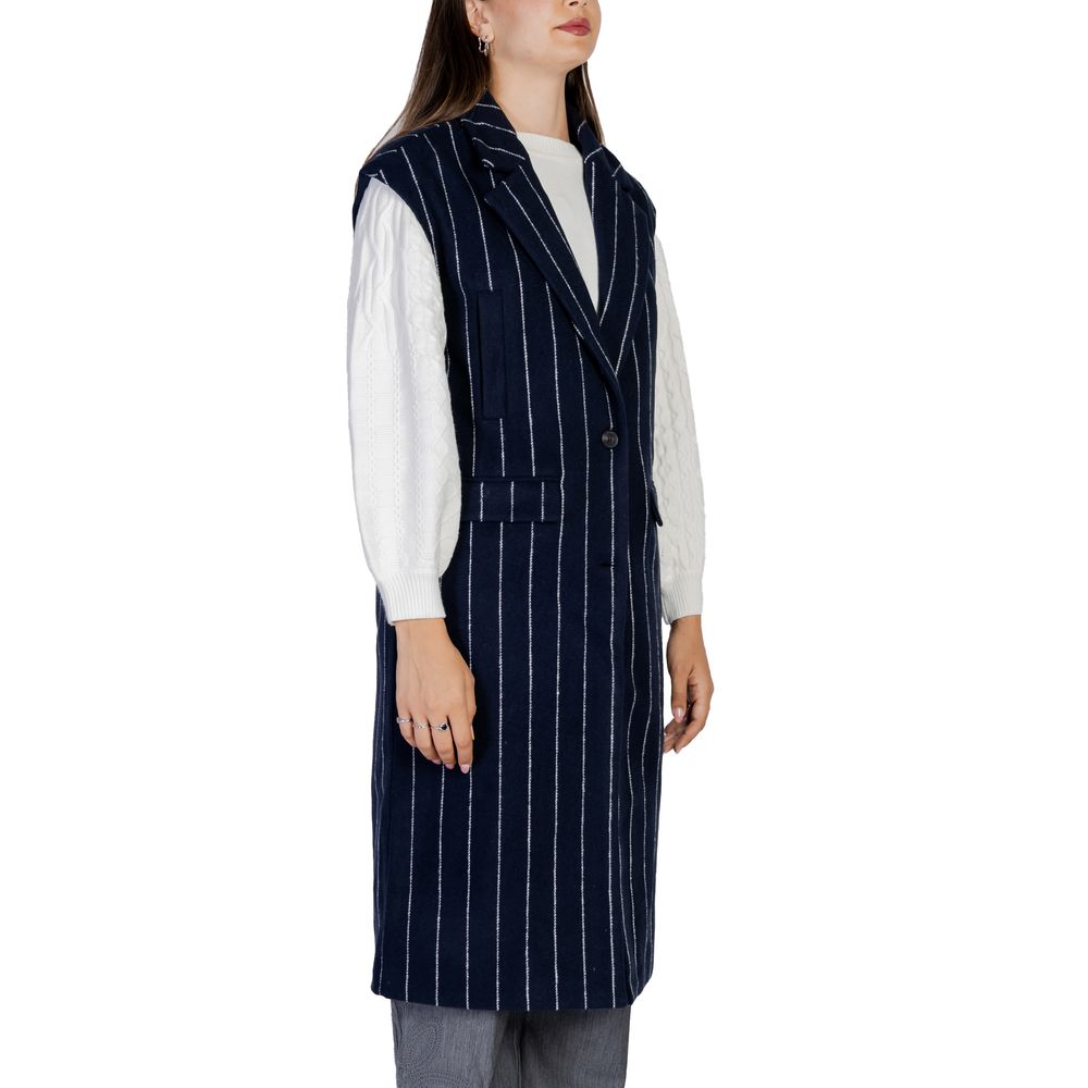 Blue Polyester Sleveless Jacket