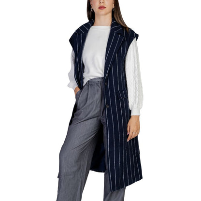 Blue Polyester Sleveless Jacket
