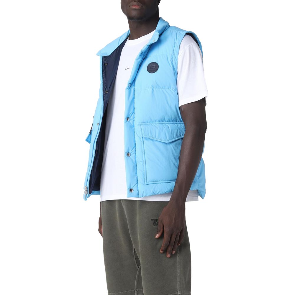 Light Blue Polyester Men Vest