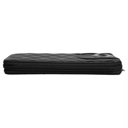 Black Quilted Leather Logo CC Continental Zip Wallet