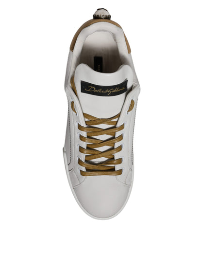 White Gold Leather Low Top Sneakers Shoes