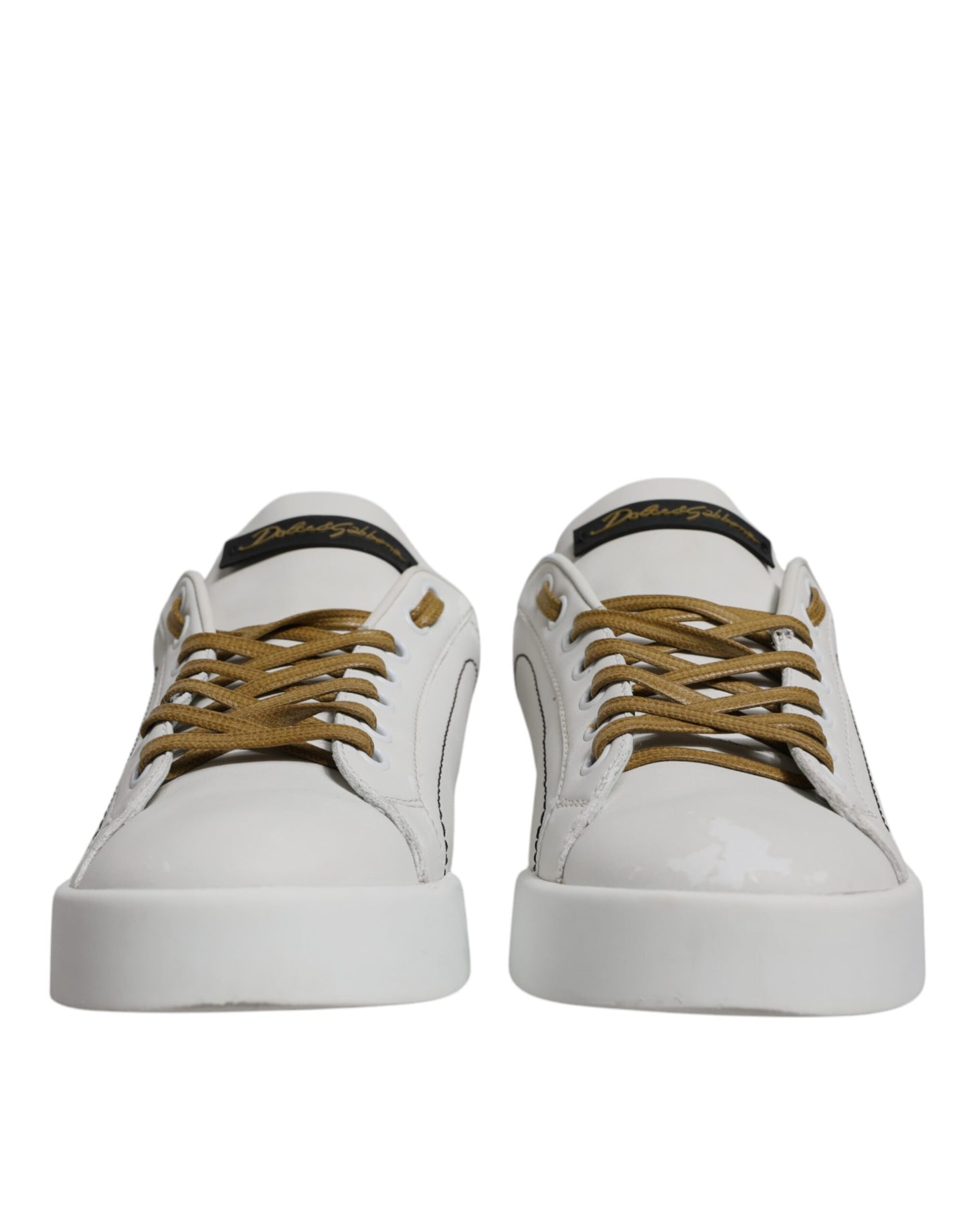 White Gold Leather Low Top Sneakers Shoes